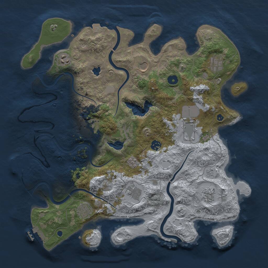 Rust Map: Procedural Map, Size: 4000, Seed: 844242, 16 Monuments