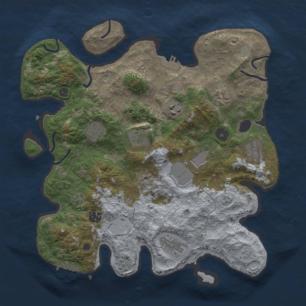 Rust Map: Procedural Map, Size: 3500, Seed: 2073851188, 18 Monuments