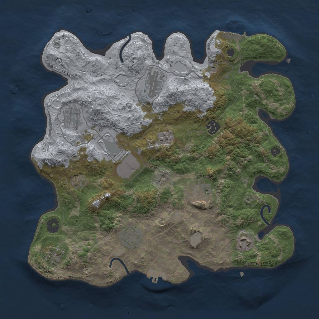 Rust Map: Procedural Map, Size: 3500, Seed: 747122831, 16 Monuments