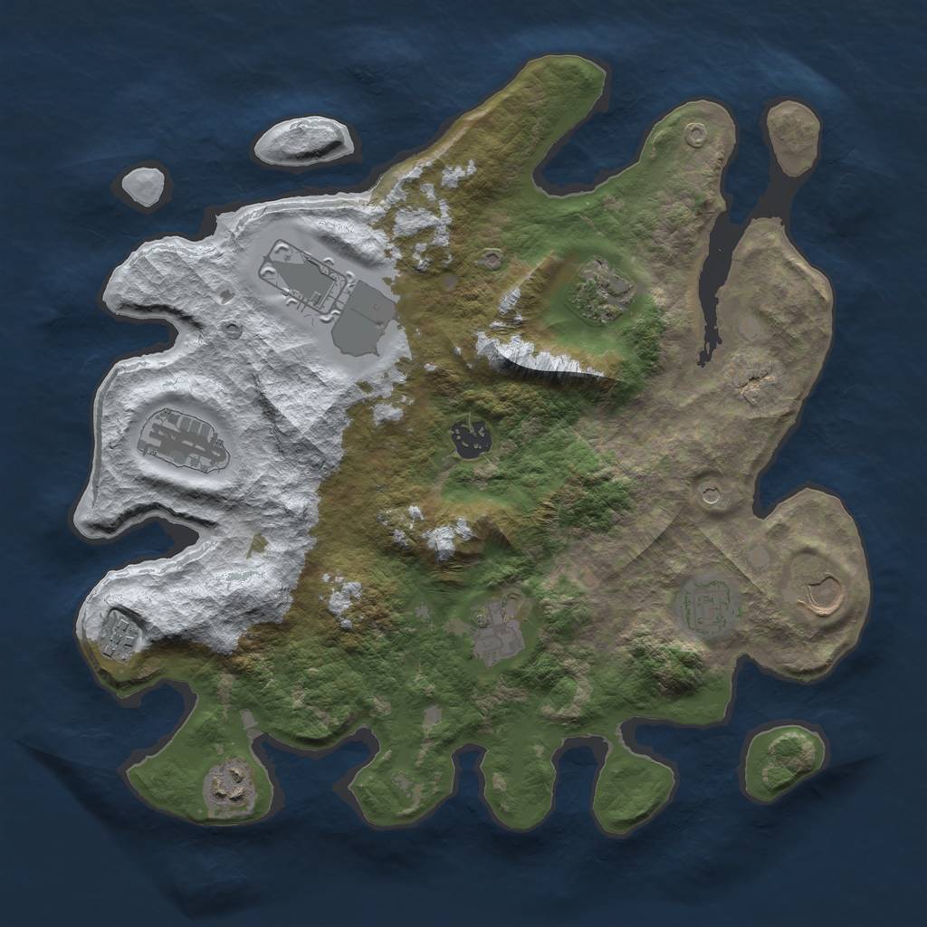 Rust Map: Barren, Size: 3500, Seed: 536470493, 12 Monuments
