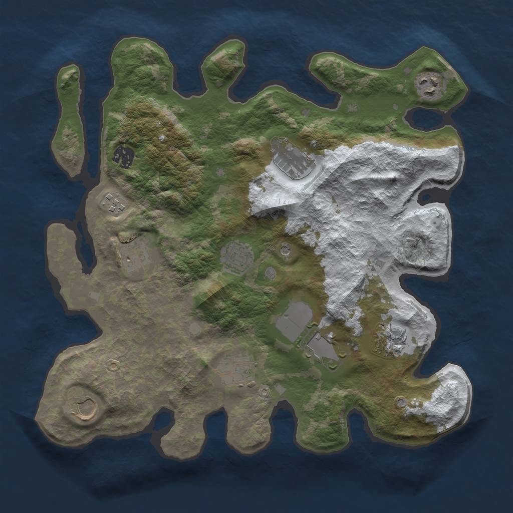 Rust Map: Barren, Size: 3500, Seed: 3381, 13 Monuments