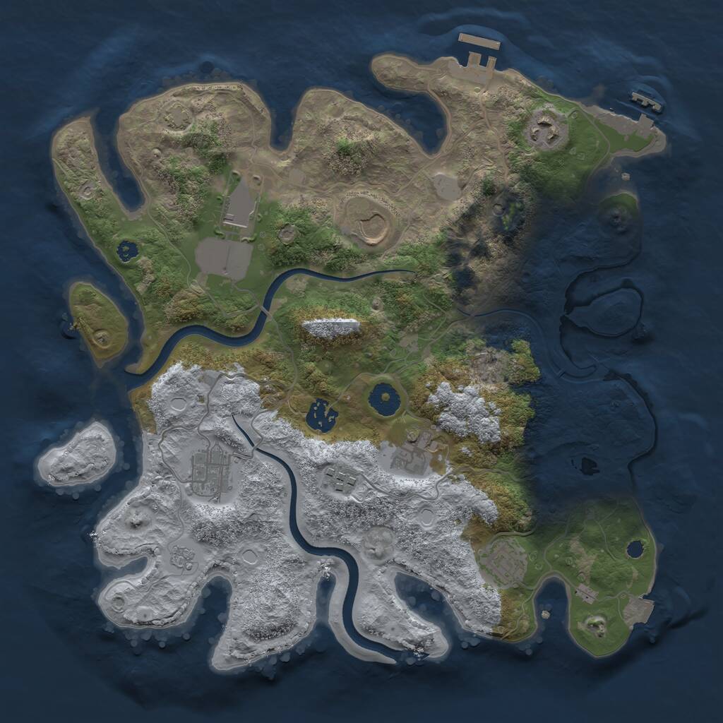 Rust Map: Procedural Map, Size: 3500, Seed: 2139316593, 14 Monuments