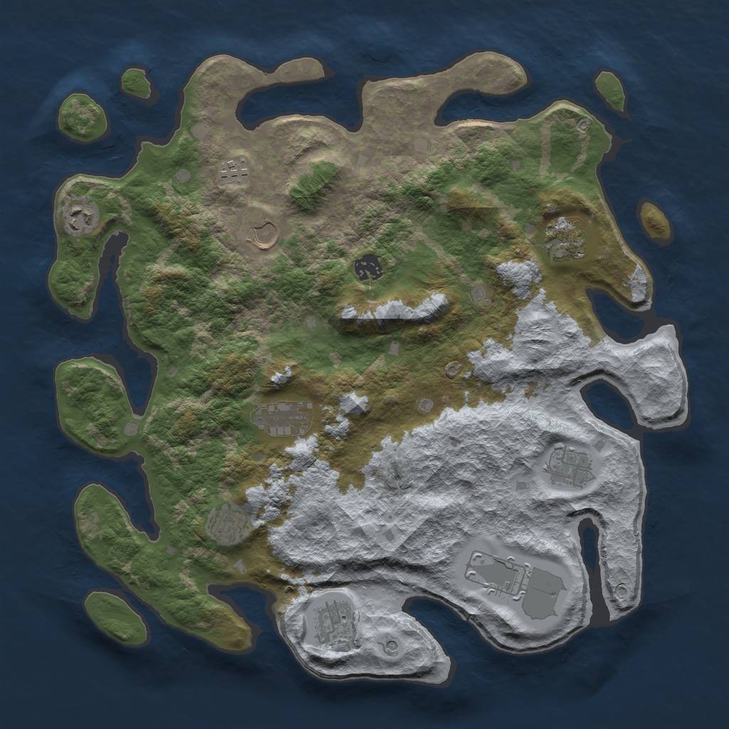Rust Map: Barren, Size: 4000, Seed: 709864996, 13 Monuments