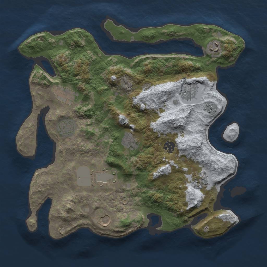 Rust Map: Barren, Size: 3500, Seed: 6444, 13 Monuments
