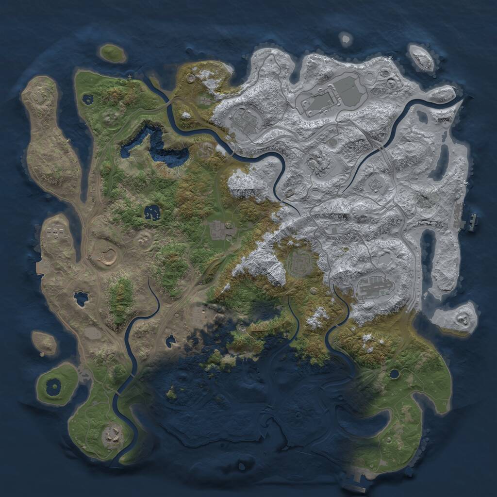 Rust Map: Procedural Map, Size: 4500, Seed: 663762496, 17 Monuments