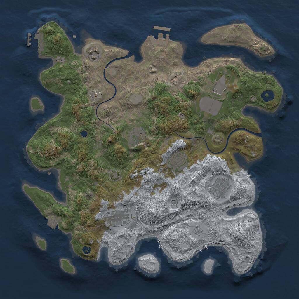 Rust Map: Procedural Map, Size: 3600, Seed: 365727638, 13 Monuments