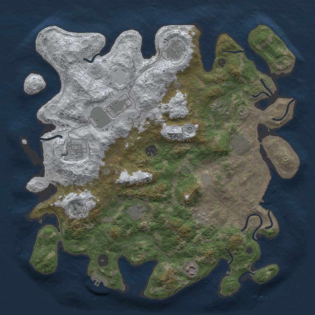 Rust Map: Procedural Map, Size: 4000, Seed: 421232, 18 Monuments