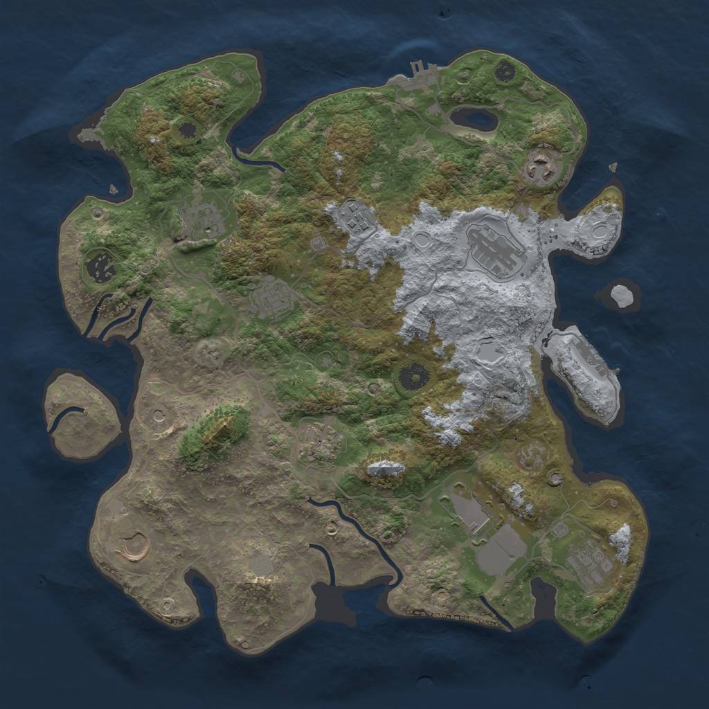 Rust Map: Procedural Map, Size: 3700, Seed: 2128602738, 18 Monuments