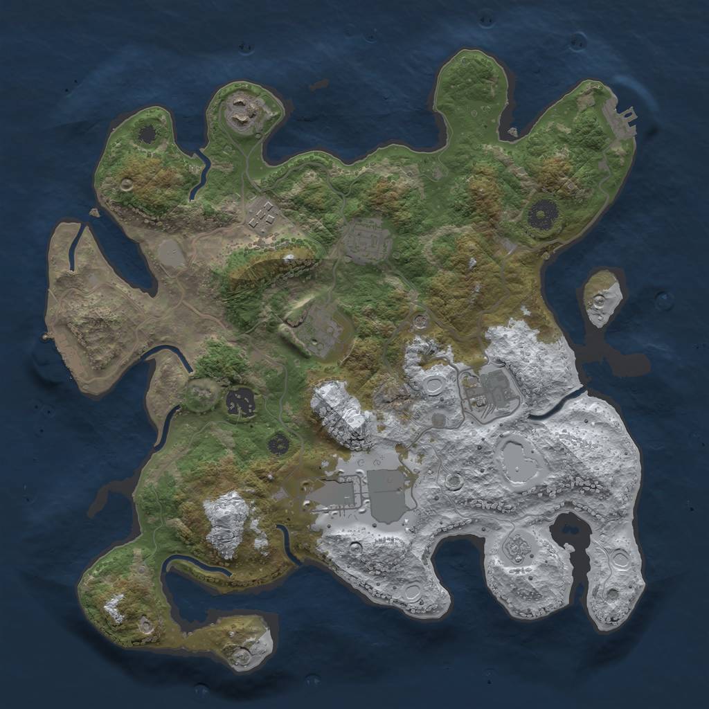 Rust Map: Procedural Map, Size: 3500, Seed: 852795409, 16 Monuments