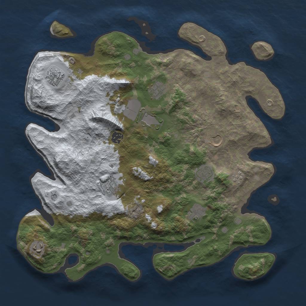 Rust Map: Barren, Size: 4000, Seed: 529, 13 Monuments