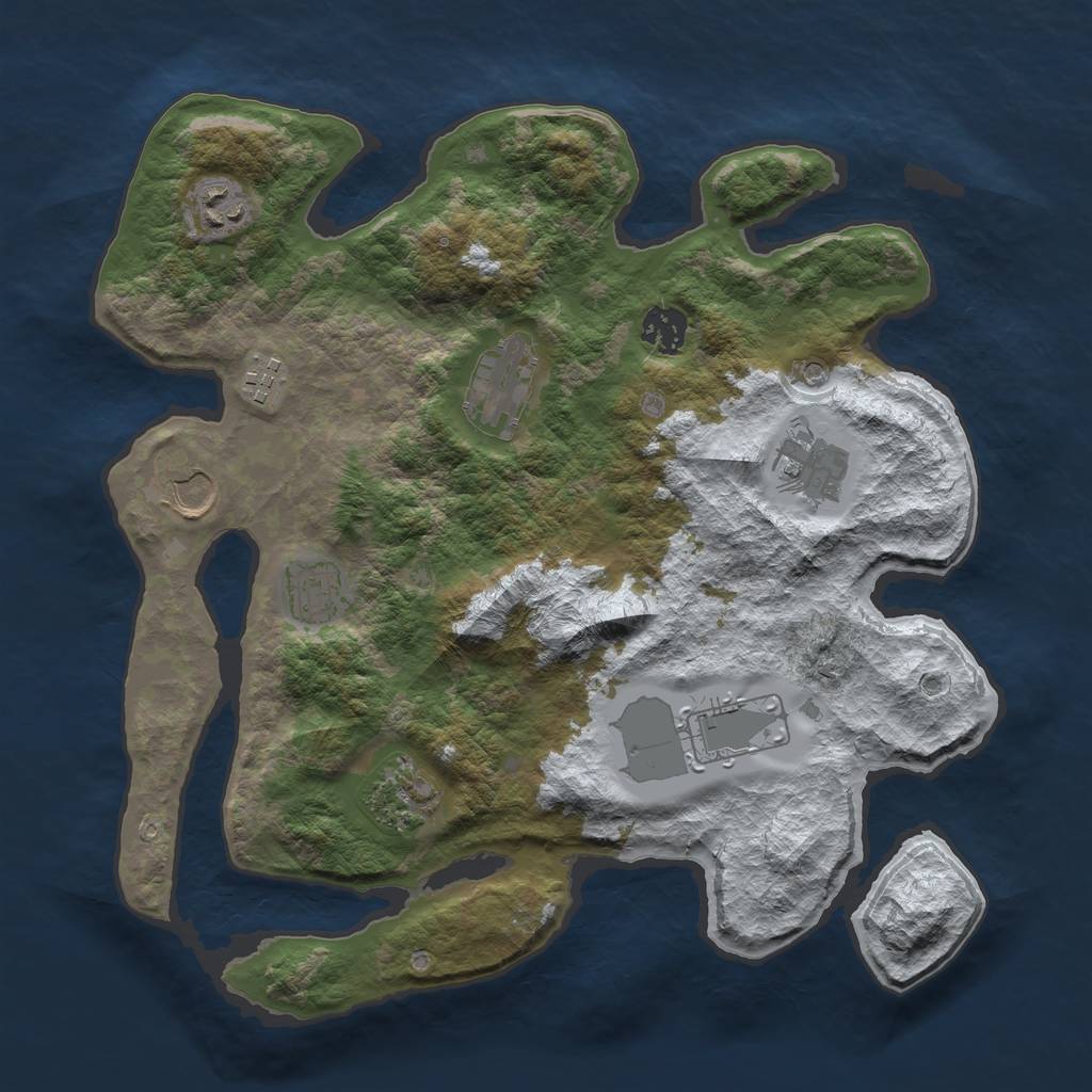 Rust Map: Barren, Size: 3500, Seed: 977219420, 12 Monuments