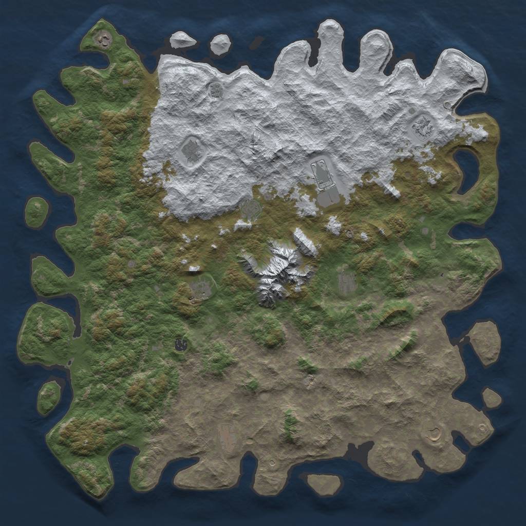 Rust Map: Barren, Size: 6000, Seed: 1, 14 Monuments