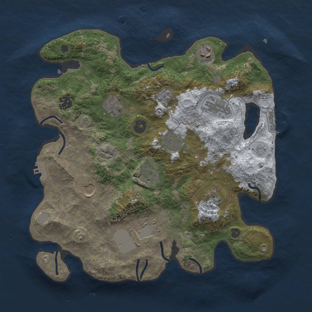 Rust Map: Procedural Map, Size: 3500, Seed: 942310930, 19 Monuments