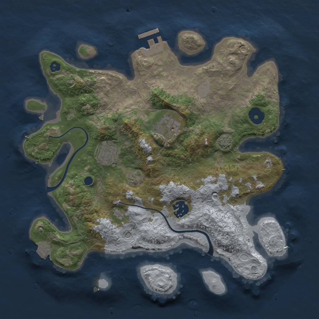 Rust Map: Procedural Map, Size: 3000, Seed: 32043, 7 Monuments