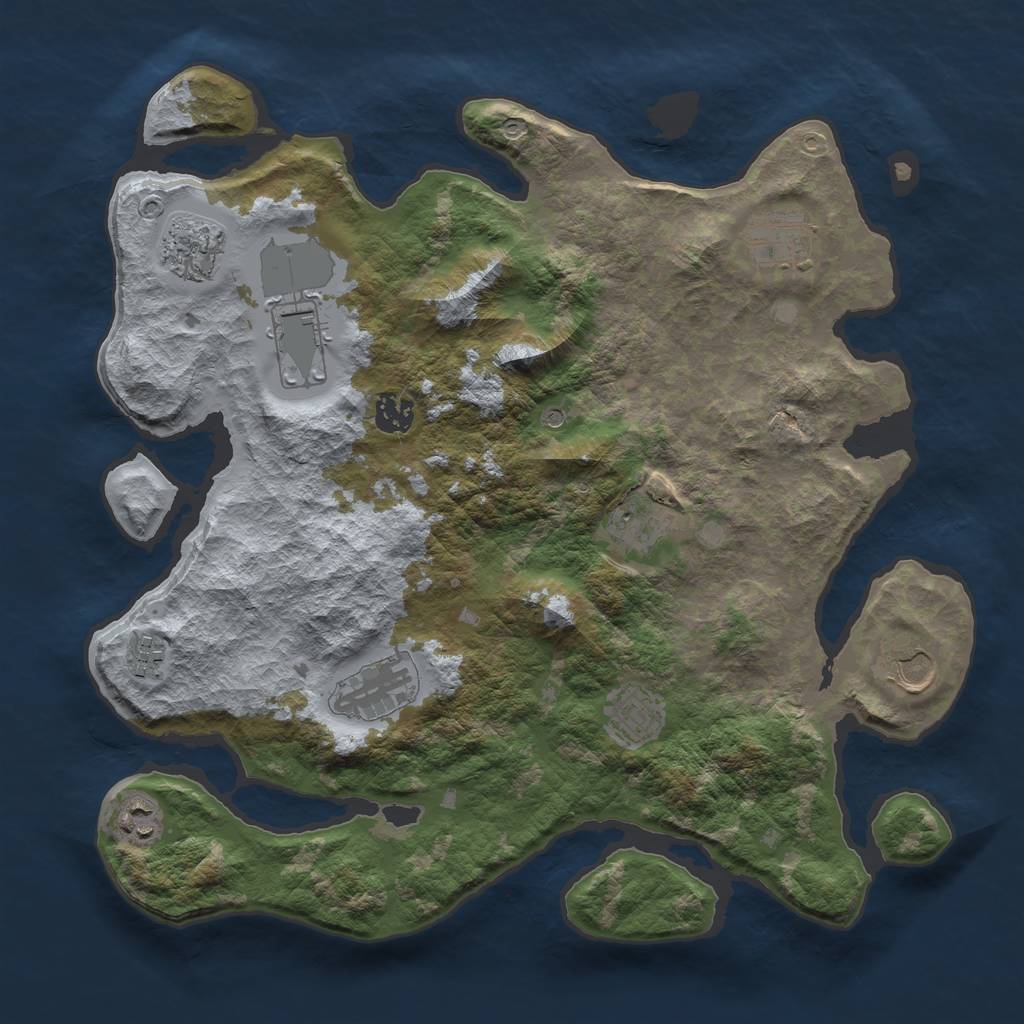 Rust Map: Barren, Size: 3750, Seed: 186002567, 13 Monuments