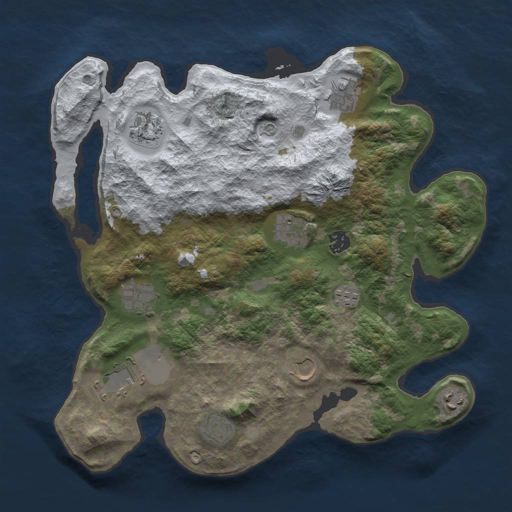 Rust Map: Barren, Size: 3500, Seed: 942933039, 13 Monuments