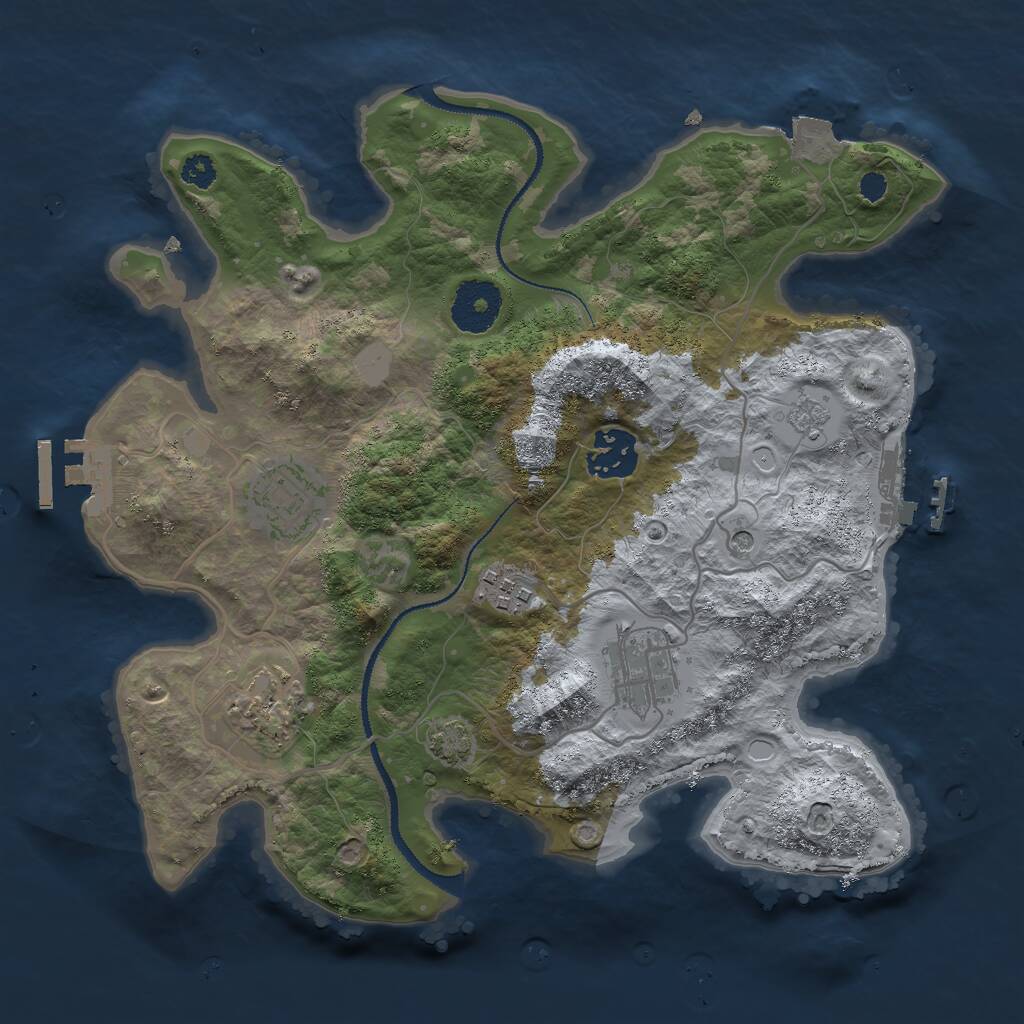 Rust Map: Procedural Map, Size: 3000, Seed: 1057560774, 11 Monuments