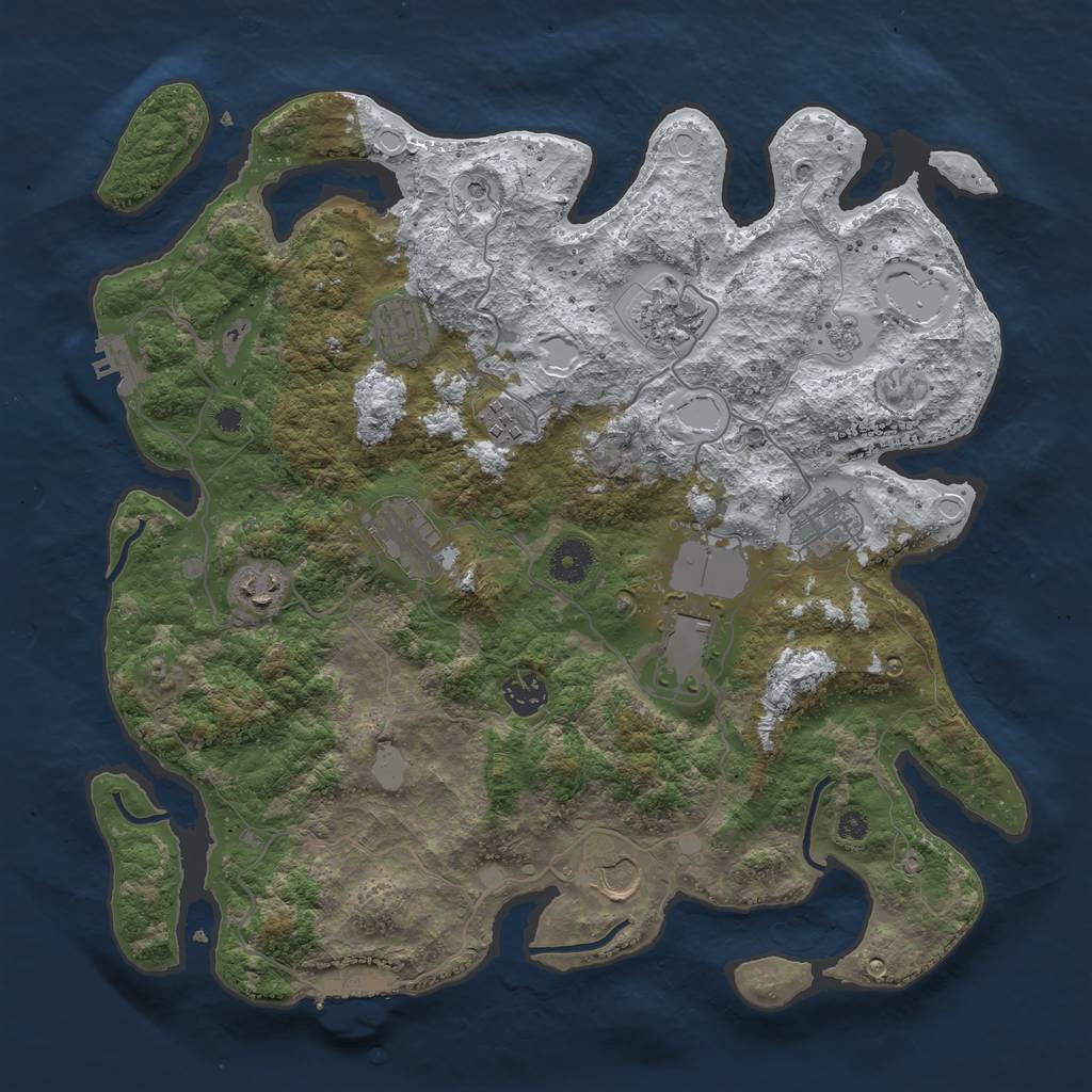 Rust Map: Procedural Map, Size: 3800, Seed: 1035665779, 18 Monuments