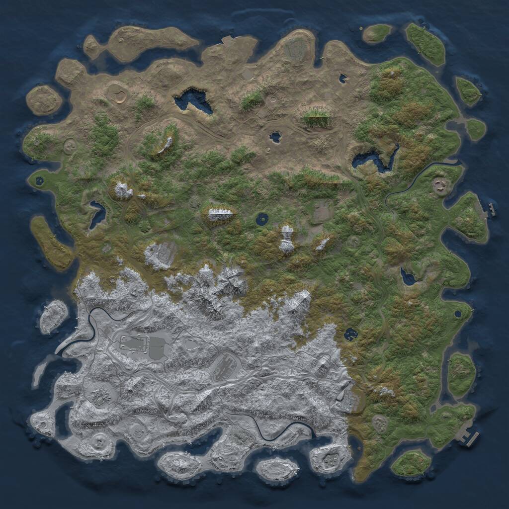 Rust Map: Procedural Map, Size: 6000, Seed: 343584074, 17 Monuments