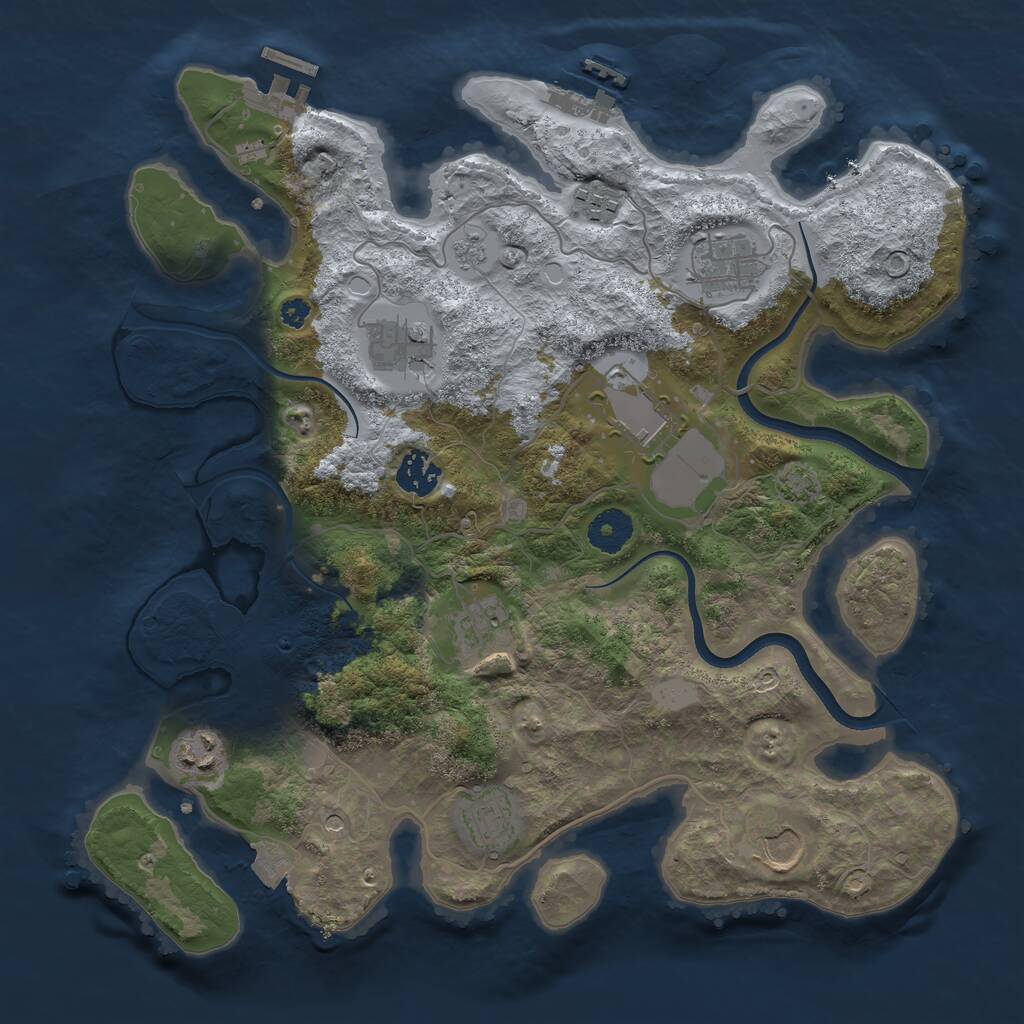 Rust Map: Procedural Map, Size: 3550, Seed: 386642, 15 Monuments