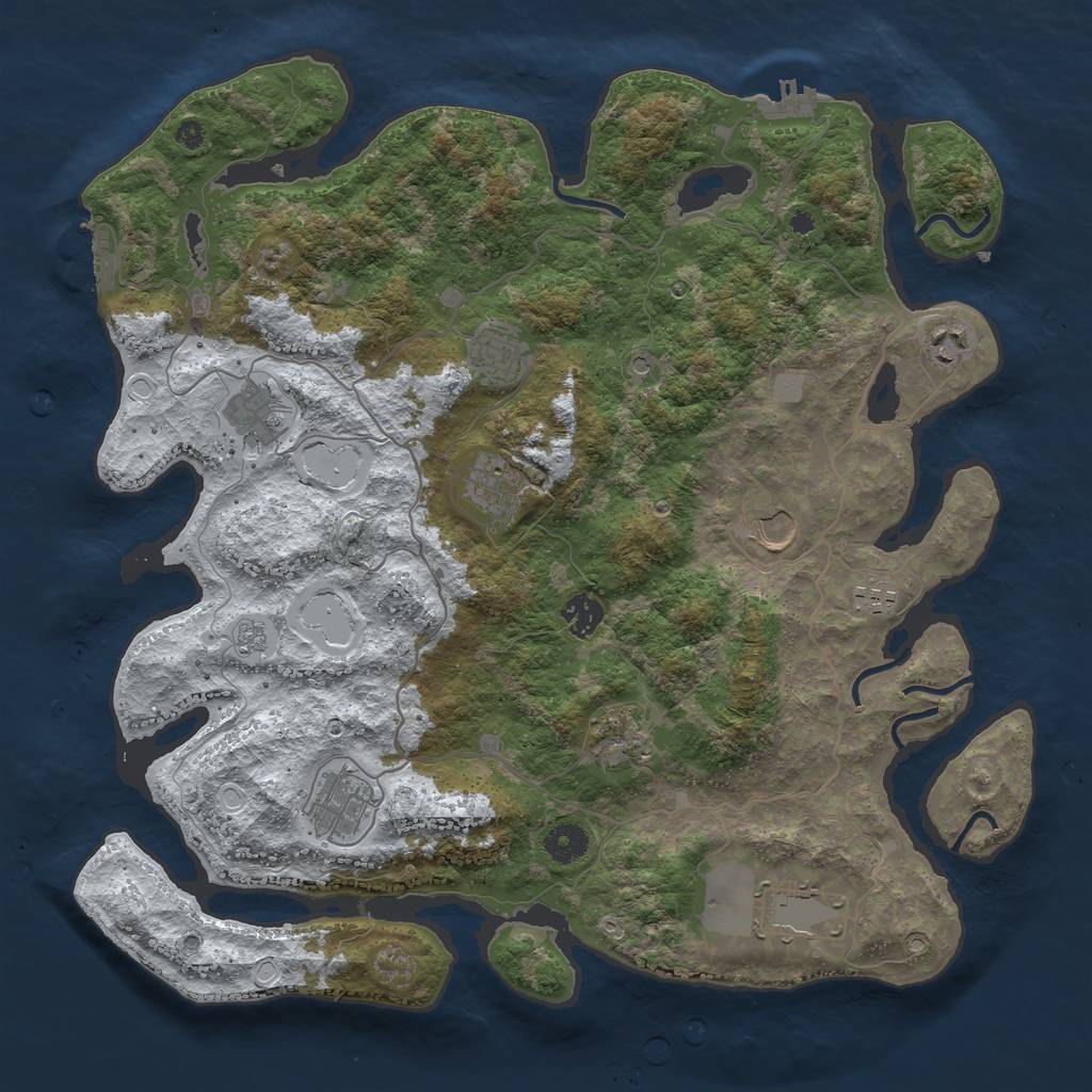 Rust Map: Procedural Map, Size: 4000, Seed: 25943, 19 Monuments
