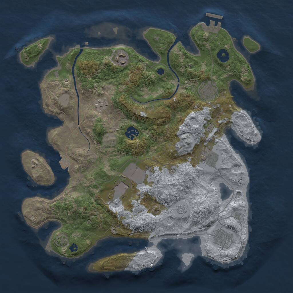 Rust Map: Procedural Map, Size: 3500, Seed: 1290402869, 12 Monuments