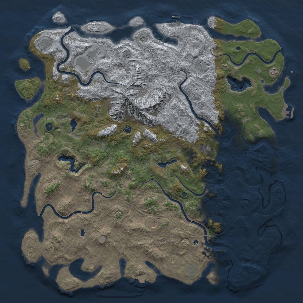 Rust Map: Procedural Map, Size: 6000, Seed: 838096257, 17 Monuments