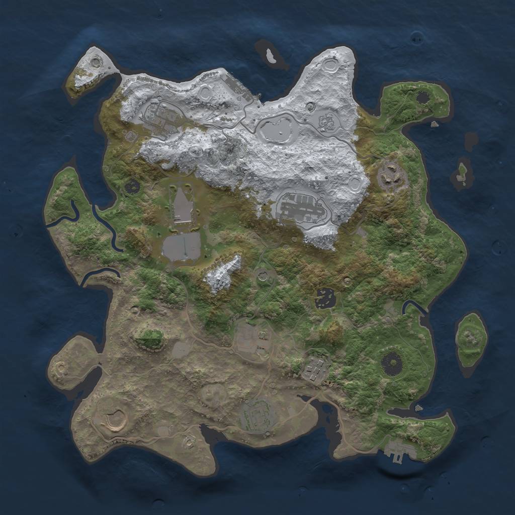 Rust Map: Procedural Map, Size: 3500, Seed: 1329156988, 18 Monuments