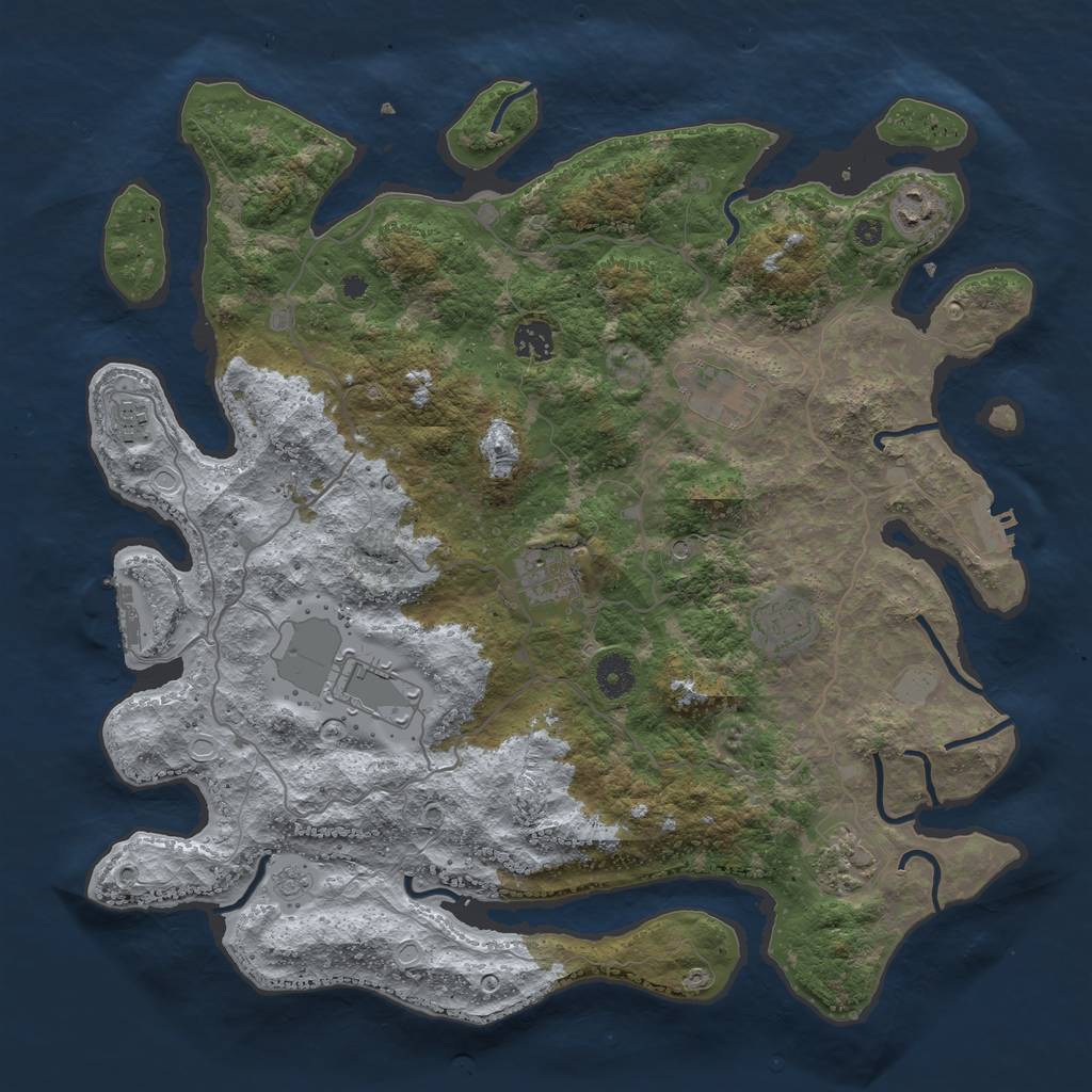 Rust Map: Procedural Map, Size: 4000, Seed: 33333, 17 Monuments