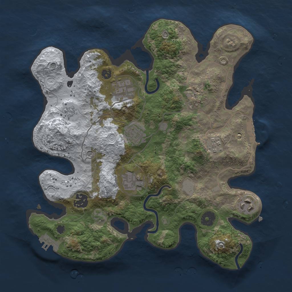 Rust Map: Procedural Map, Size: 3000, Seed: 4607, 16 Monuments