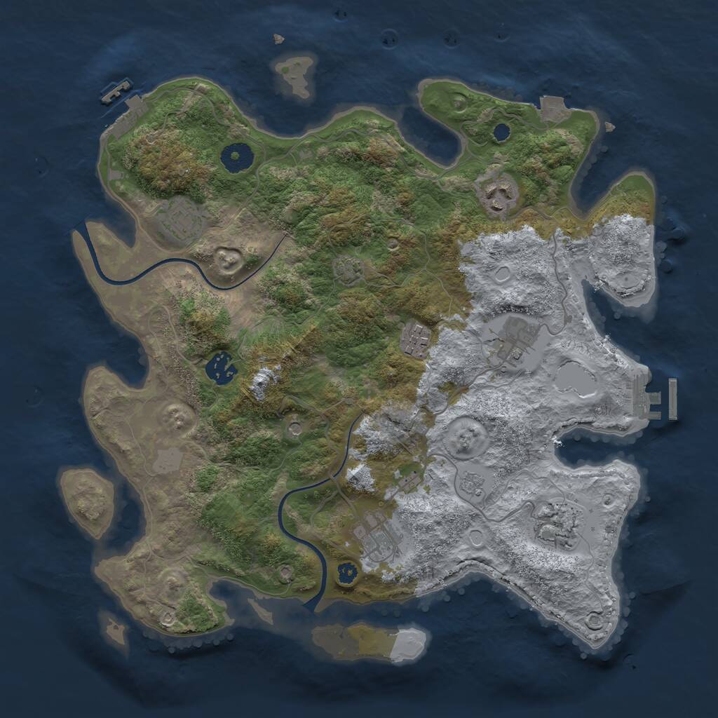 Rust Map: Procedural Map, Size: 3500, Seed: 1063129481, 13 Monuments