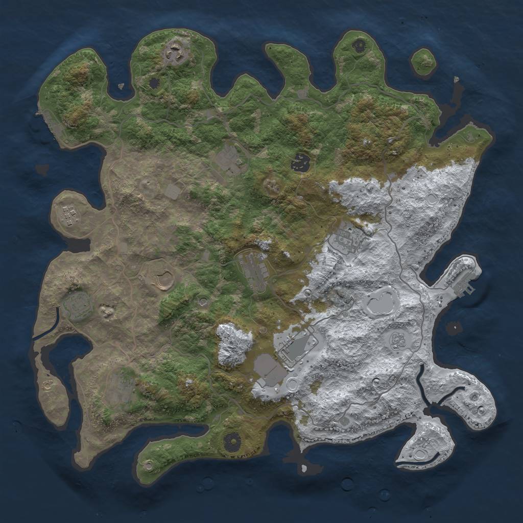 Rust Map: Procedural Map, Size: 4096, Seed: 1870256390, 19 Monuments