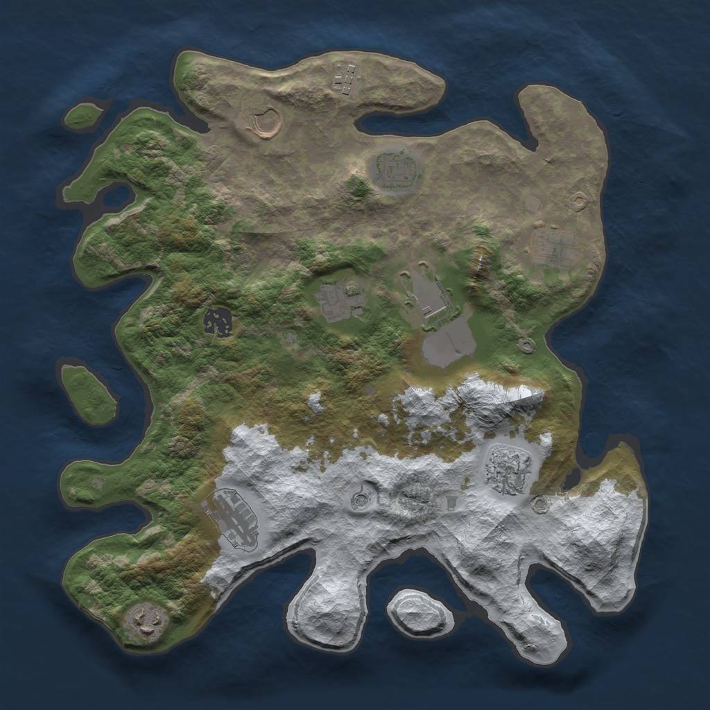 Rust Map: Barren, Size: 3500, Seed: 1186597568, 13 Monuments