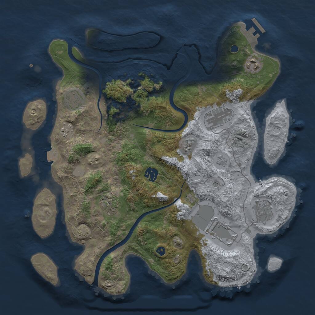 Rust Map: Procedural Map, Size: 3500, Seed: 1054593347, 13 Monuments