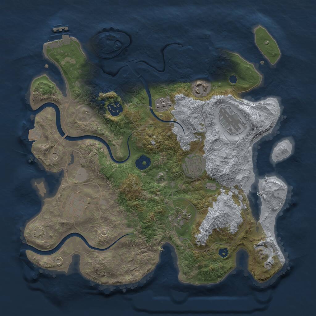 Rust Map: Procedural Map, Size: 3250, Seed: 2070432215, 12 Monuments