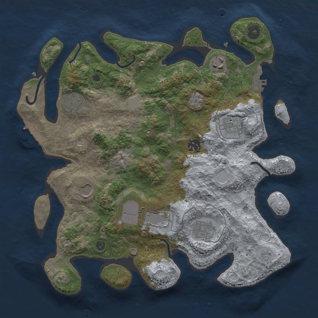 Rust Map: Procedural Map, Size: 3500, Seed: 691368874, 17 Monuments