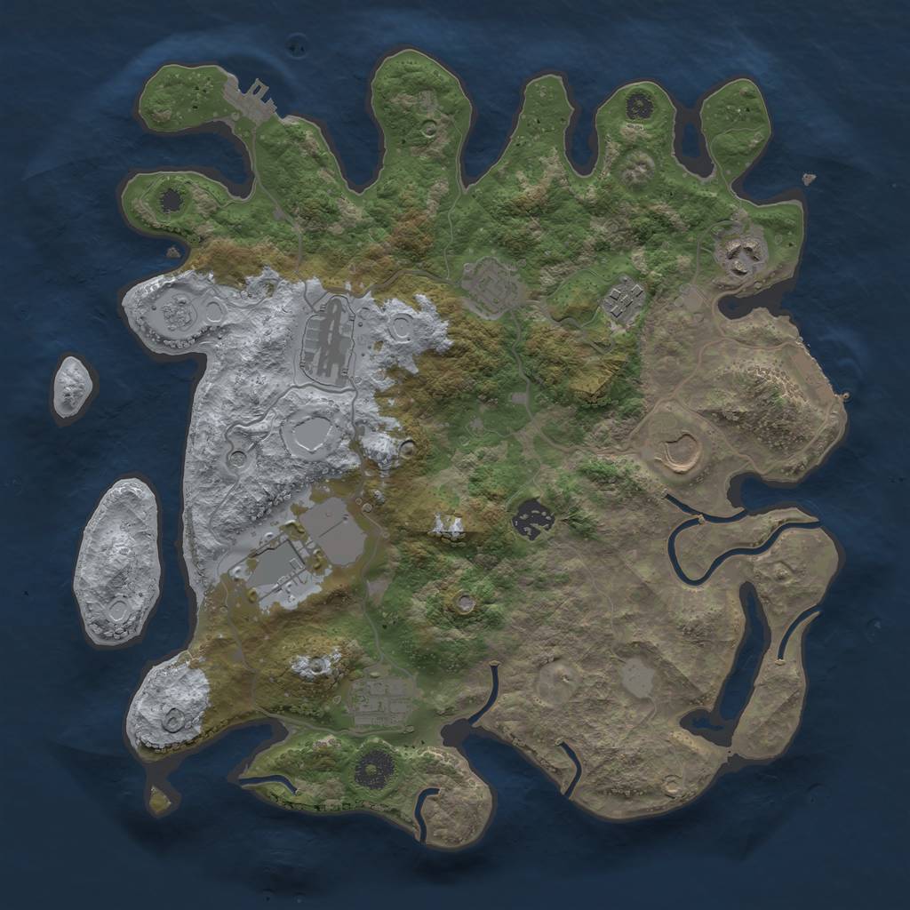 Rust Map: Procedural Map, Size: 3500, Seed: 736310452, 17 Monuments