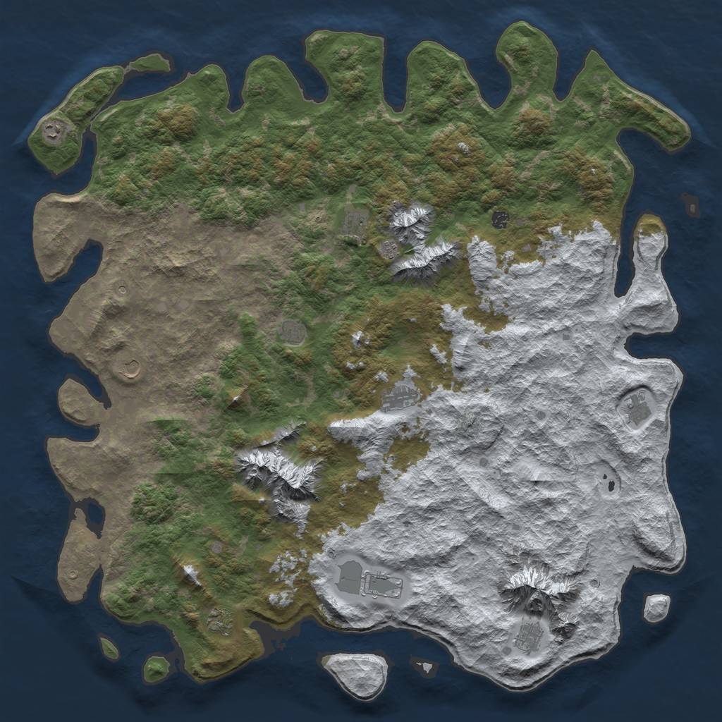 Rust Map: Barren, Size: 6000, Seed: 44, 14 Monuments