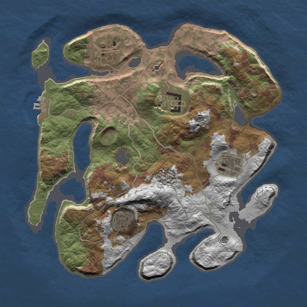 Rust Map: Barren, Size: 3000, Seed: 16, 10 Monuments