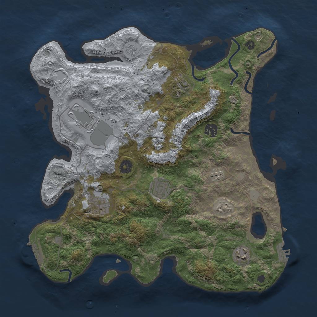 Rust Map: Procedural Map, Size: 3500, Seed: 74112585, 16 Monuments