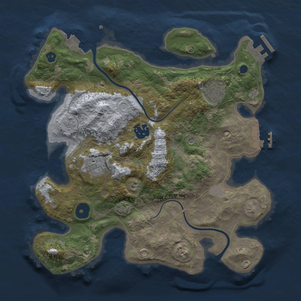 Rust Map: Procedural Map, Size: 3000, Seed: 2040991324, 9 Monuments