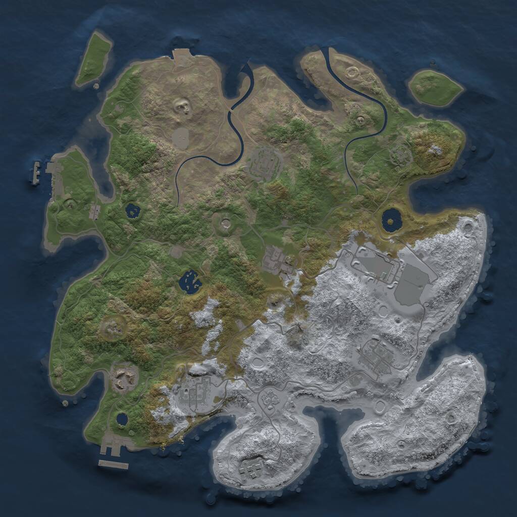 Rust Map: Procedural Map, Size: 3500, Seed: 930243507, 14 Monuments