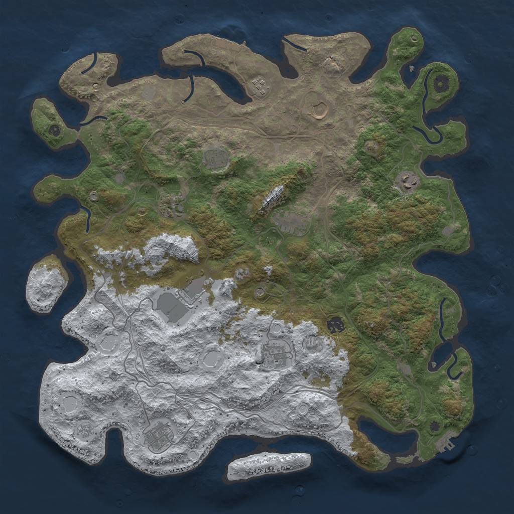 Rust Map: Procedural Map, Size: 4500, Seed: 3680222, 19 Monuments