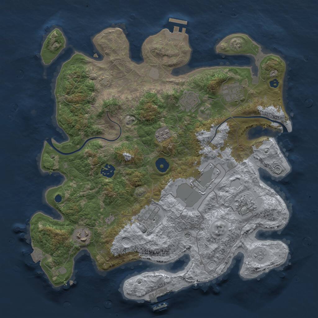 Rust Map: Procedural Map, Size: 3500, Seed: 388275881, 14 Monuments