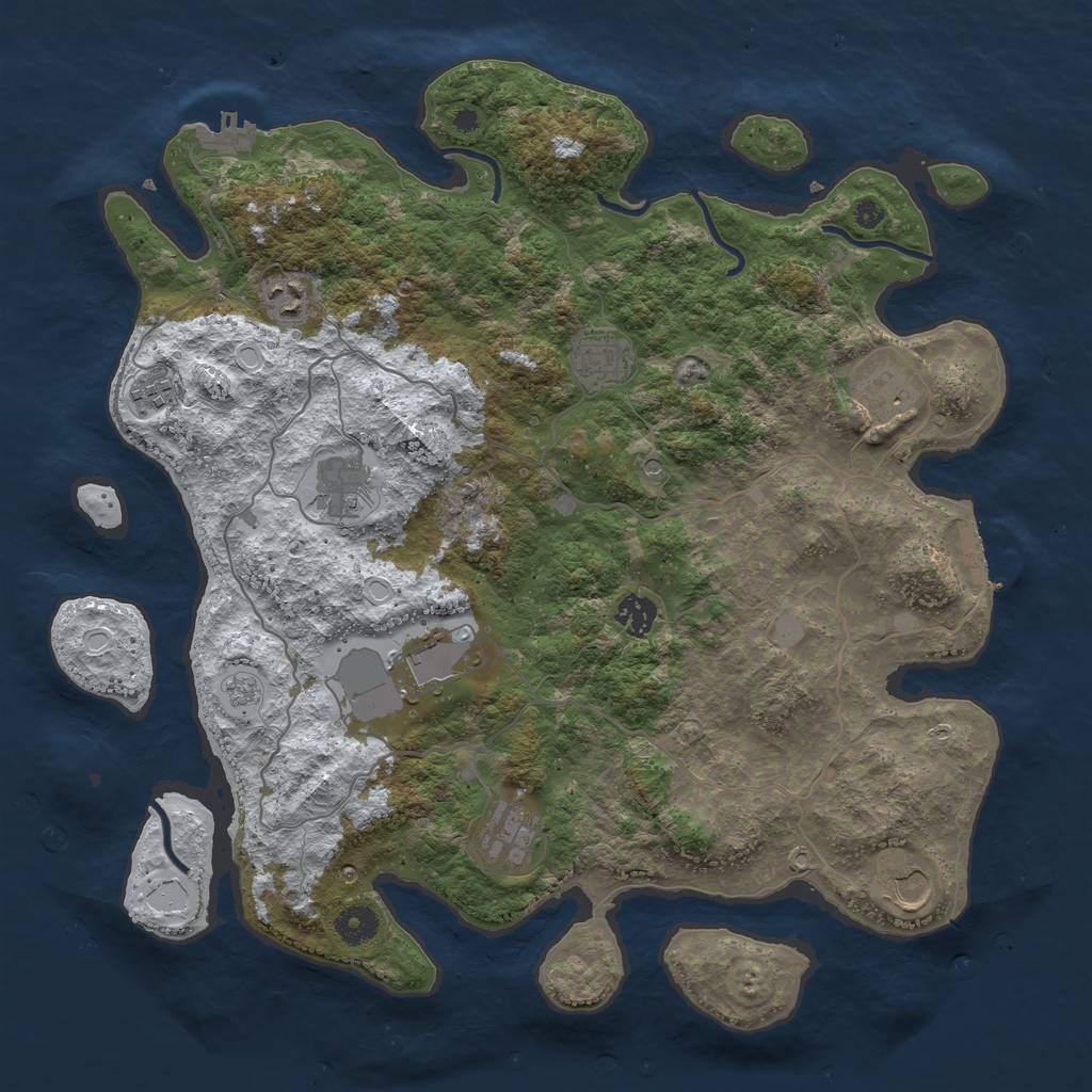 Rust Map: Procedural Map, Size: 4000, Seed: 893421045, 18 Monuments