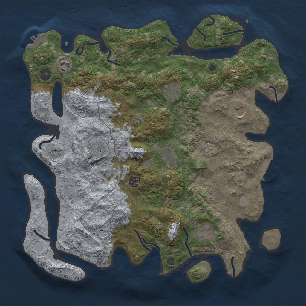 Rust Map: Procedural Map, Size: 4000, Seed: 875665, 17 Monuments