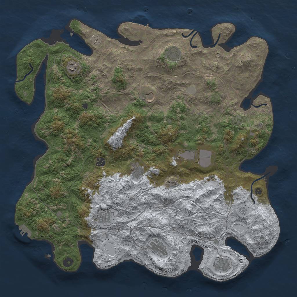 Rust Map: Procedural Map, Size: 4500, Seed: 1225495650, 19 Monuments