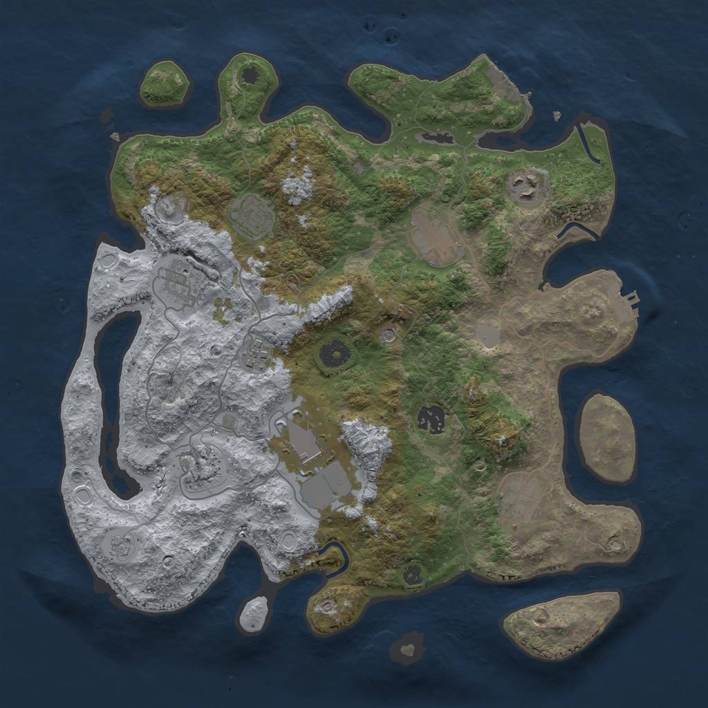 Rust Map: Procedural Map, Size: 3700, Seed: 2079983988, 18 Monuments