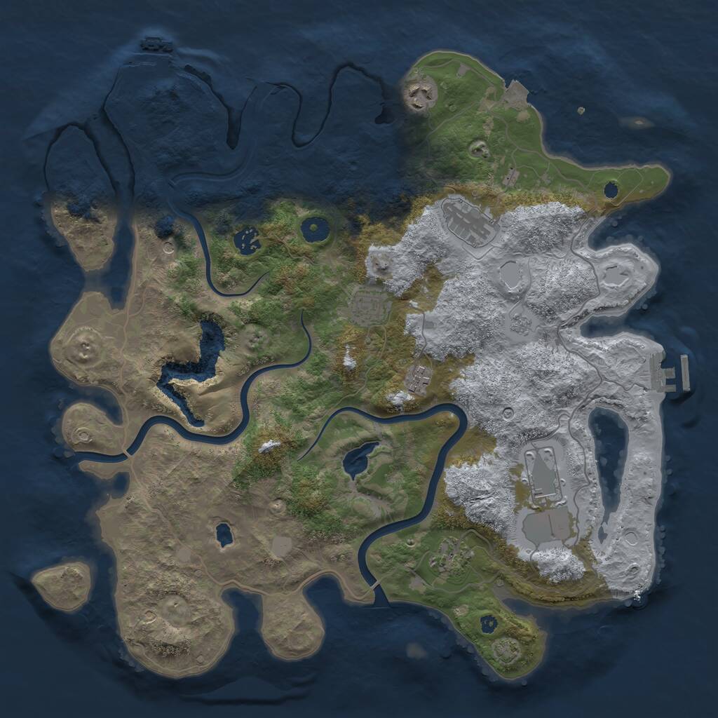 Rust Map: Procedural Map, Size: 4000, Seed: 343505, 13 Monuments