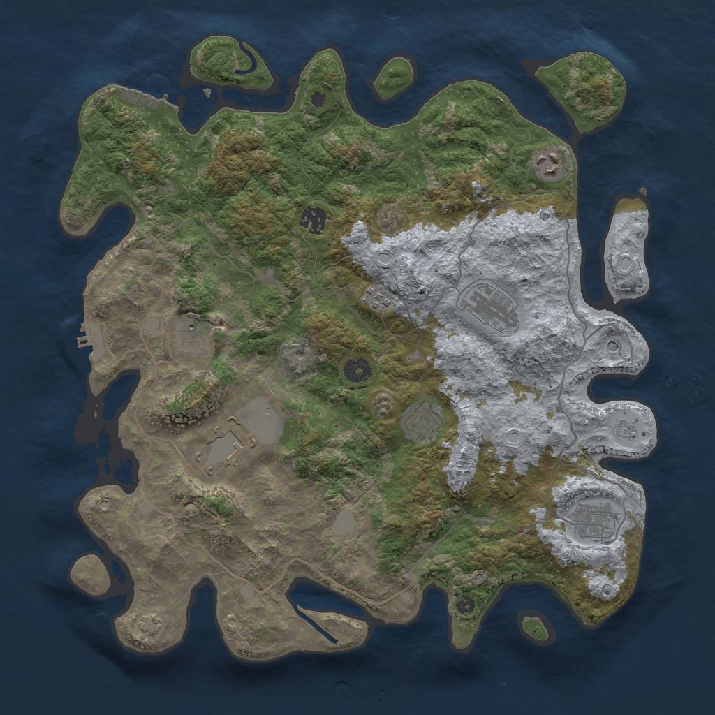 Rust Map: Procedural Map, Size: 4000, Seed: 664323, 16 Monuments